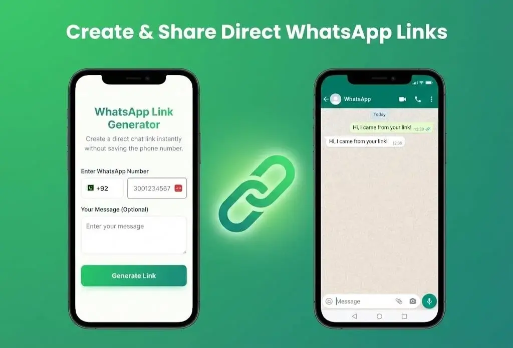 Illustration showing how to send WhatsApp message without saving number using direct link generator