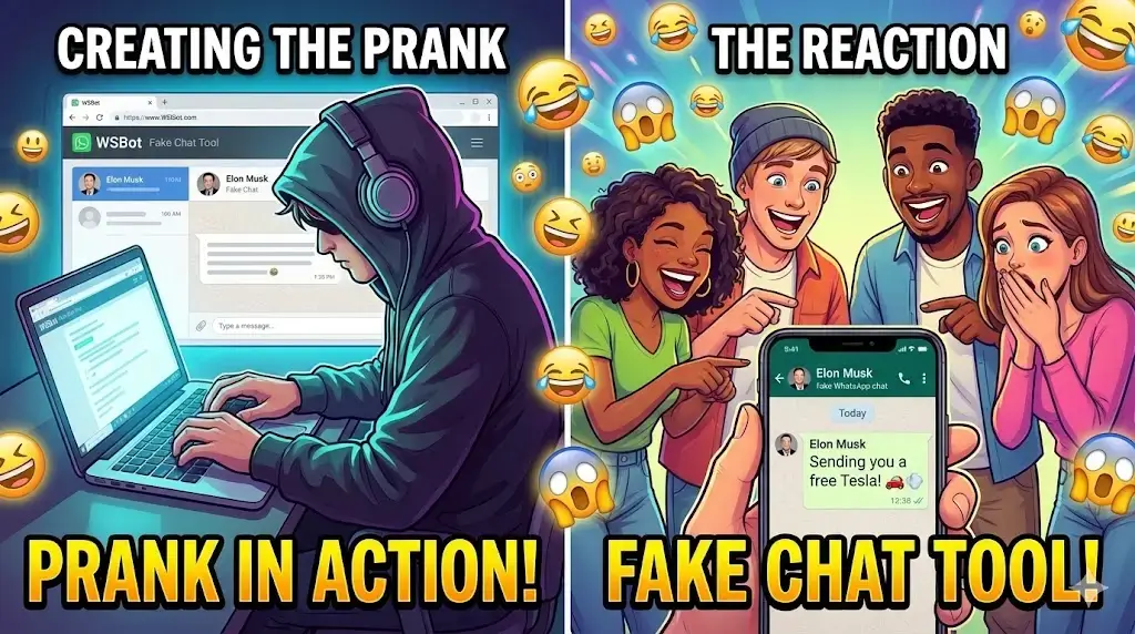 Creating a fake WhatsApp prank chat with friends using online tool.