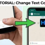 Phone screen showing WhatsApp chat with blue font message