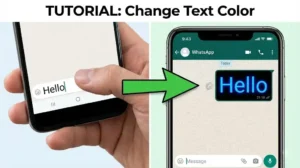 Phone screen showing WhatsApp chat with blue font message
