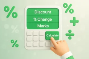 Online Percentage Calculator showing discount, marks, and percentage change calculations