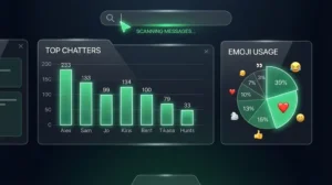 WhatsApp Chat Analyzer dashboard showing message stats and graphs