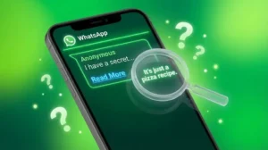 WhatsApp chat screen showing a Read More button hiding a secret message
