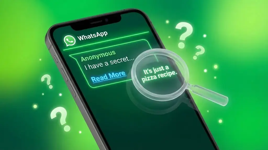 WhatsApp chat screen showing a Read More button hiding a secret message